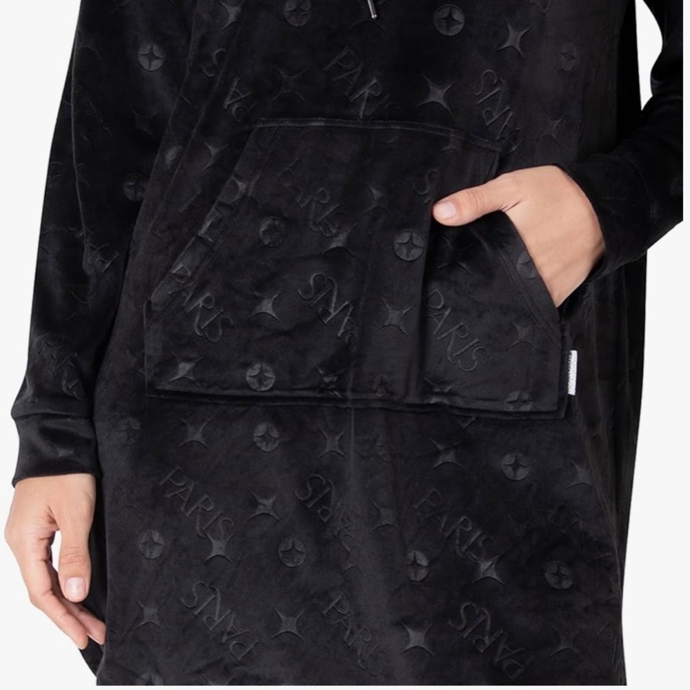 Paris Hilton Black Velour Hoodie Dress, Paris Rhinestone Hoody, Cozy Chic - Picture 3 of 8